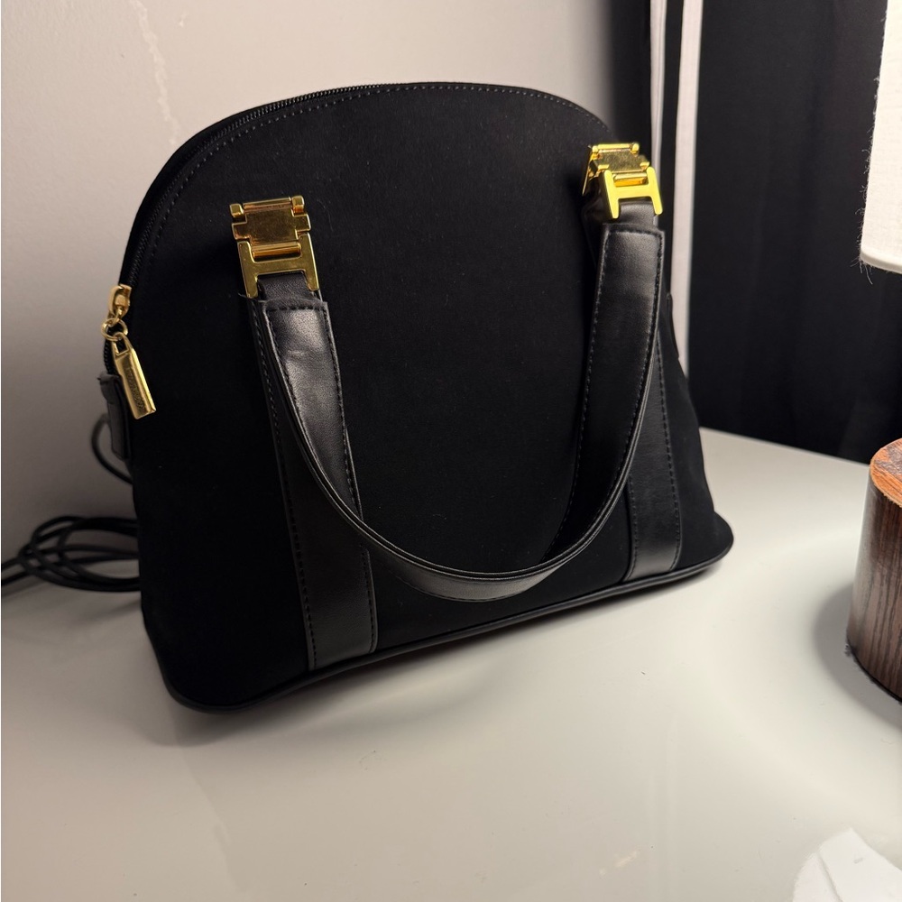 Mondani Black Shoulder Bag with Gold Hardware